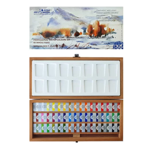 آبرنگ افرا 48 رنگ جعبه چوبی